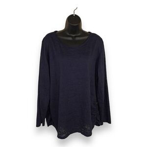 26w CATO NAVY BLUE SEMI SHEER LONG SLEEVE TOP LIGHTWEIGHT COTTON BLEND PLUS